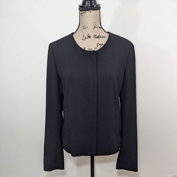 Theory Size 10 Tarlan Admiral Crepe Zip Front Jacket Black Career Blazer - Picture 1 of 10